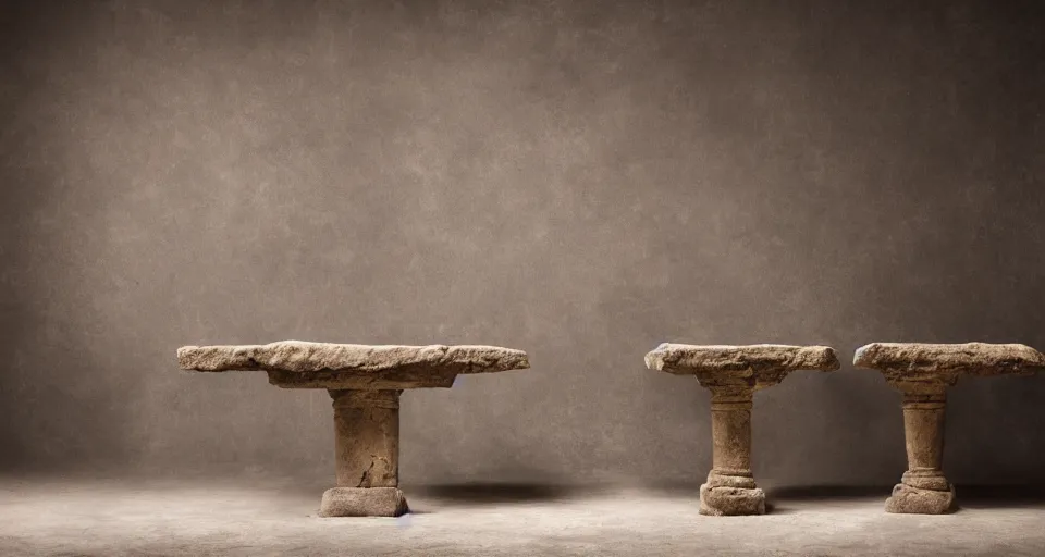 Image similar to studio photography of two ancient stone tables, ten commandments, studio lighting, solid color background 8k