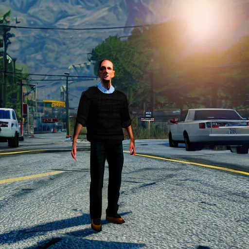 Image similar to jordan peterson in gta v 50mm dslr, f/5.6