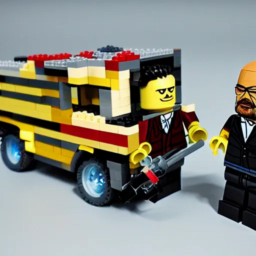 Image similar to breaking bad van and Walter White and Jesse pinkman as a lego set