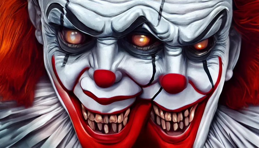 Image similar to Digital painting of Pennywise as Joker, hyperdetailed, artstation, cgsociety, 8k
