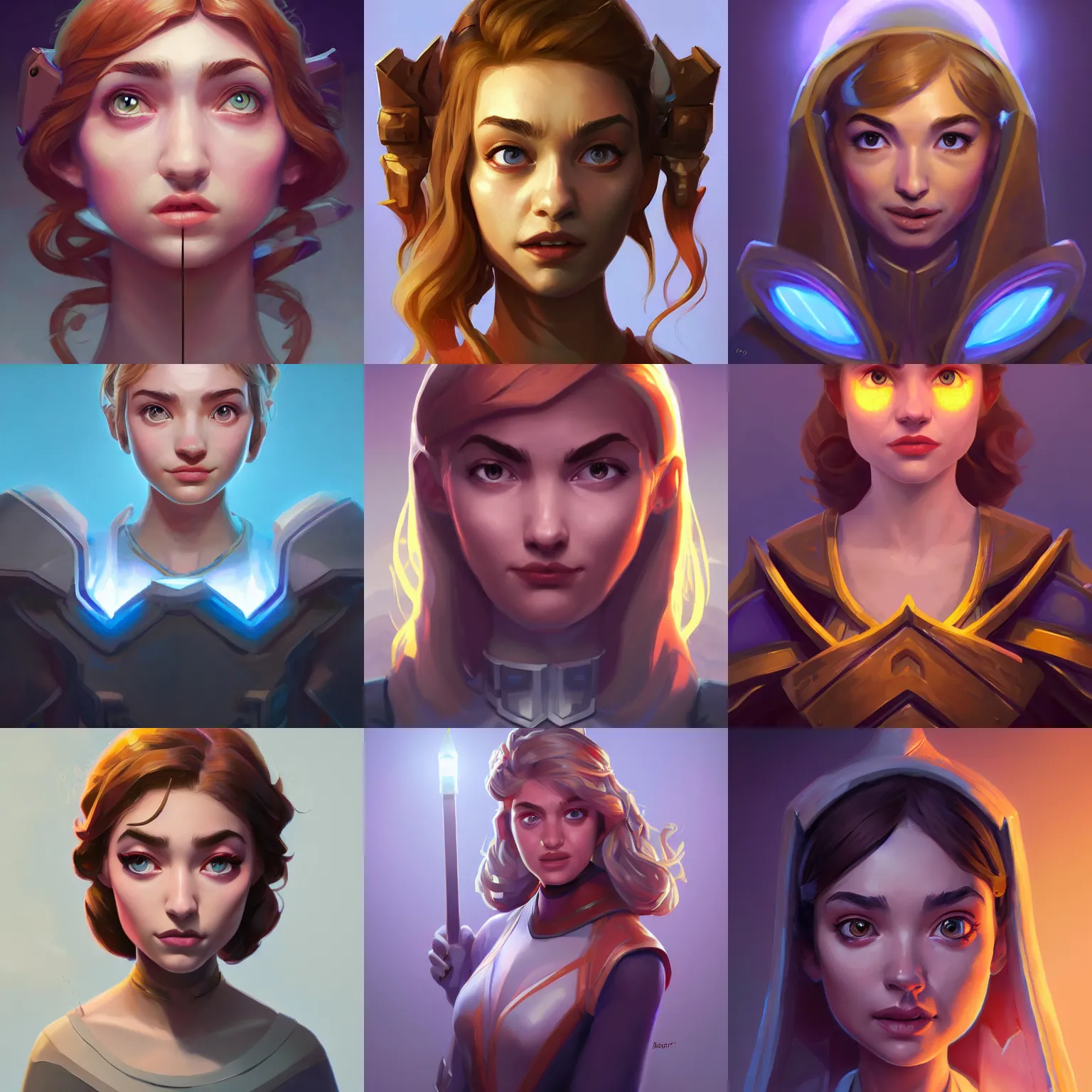 Prompt: head-on symmetrical centered painted portrait, Imogen Poots as a D&D Paladin, matte painting Arcane DOTA League of Legends pixar, maya engine on stylized background splash comics global illumination lighting artstation, by RHADS, Lois van baarle, ilya kuvshinov, rossdraws