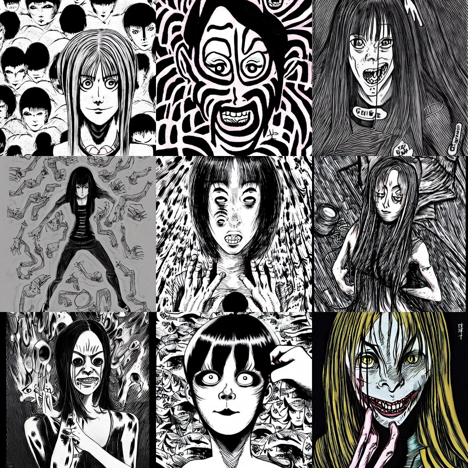 Prompt: psychotic woman in chaos, by junji ito, concept art