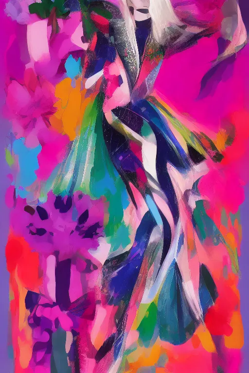 Image similar to empowering female artwork of high - end haute couture bespoke fashion by ali sabet, lisa frank & sho murase