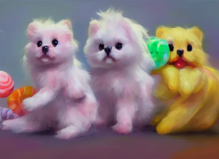 Image similar to concept art of cute candy pets, oil painting by Jama Jurabaev, extremely detailed, brush hard, artstation, for AAA game, high quality