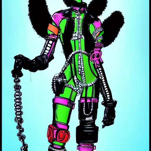 Image similar to a cybergoth woman wearing goggles and eccentric jewelry by jamie hewlett :: full body character concept art, detailed