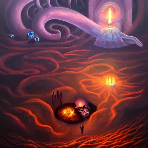 Image similar to brining healing to the underworld astral realm death journey in oil painting, trending on artstation, award winning, emotional, highly detailed dark surrealist art