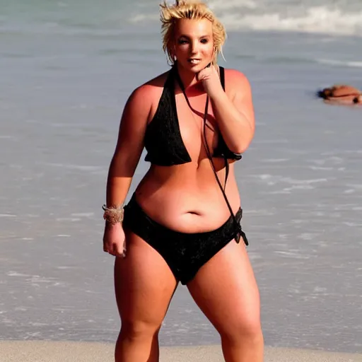 Image similar to obese britney spears beach model photoshoot