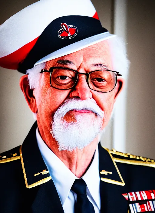 Image similar to dslr portrait still of colonel harland david sanders, 8 k, 8 5 mm, f 1. 8