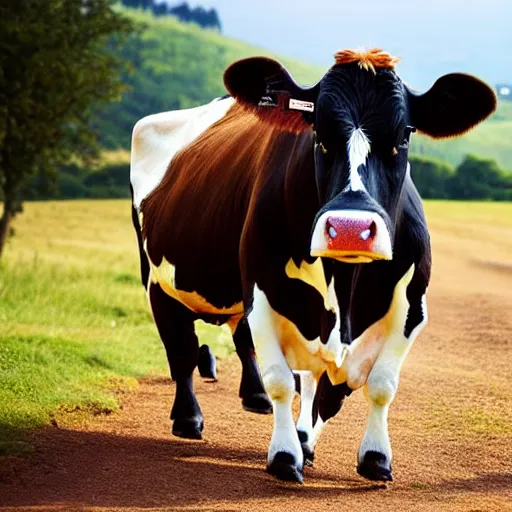 Image similar to cow running from a cage to a countryside