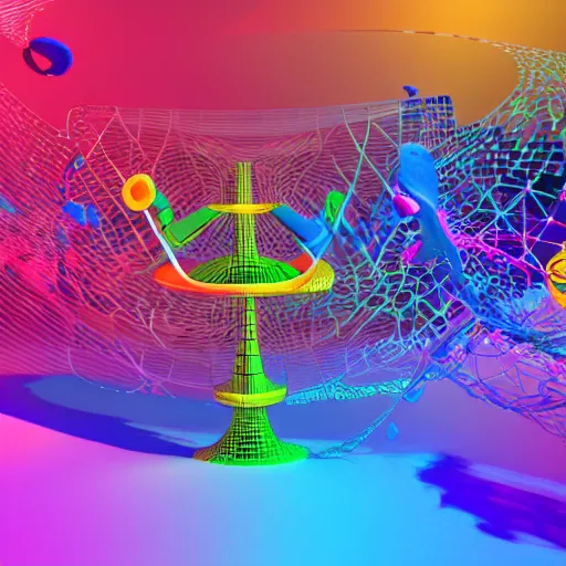 Image similar to 3 d render of an art piece colorful, surrounded by music, videogames, very detailed