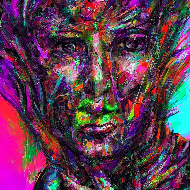 Image similar to hyper-maximalist overdetailed half portrait half collage slightly abstract pesudofigurative digital illustration by archan nair feat hakan hisim inspired by works of android jones. Pschedelic visionary artwork.