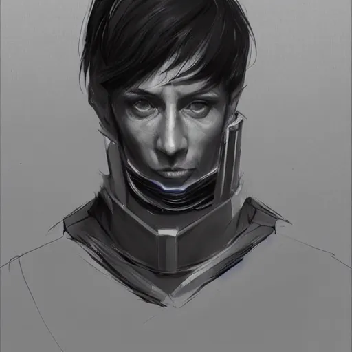Image similar to concept art by rutkowski, man about 3 0 years old, short black hair with bangs, expression of fear and bewilderment, very tall and slender, he is wearing futuristic space gear, highly detailed portrait, scifi, digital painting, artstation, concept art, smooth, sharp foccus ilustration, artstation hq