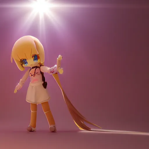 Image similar to cute fumo plush of a girl who can wield the power of the sun, lens flare, vray