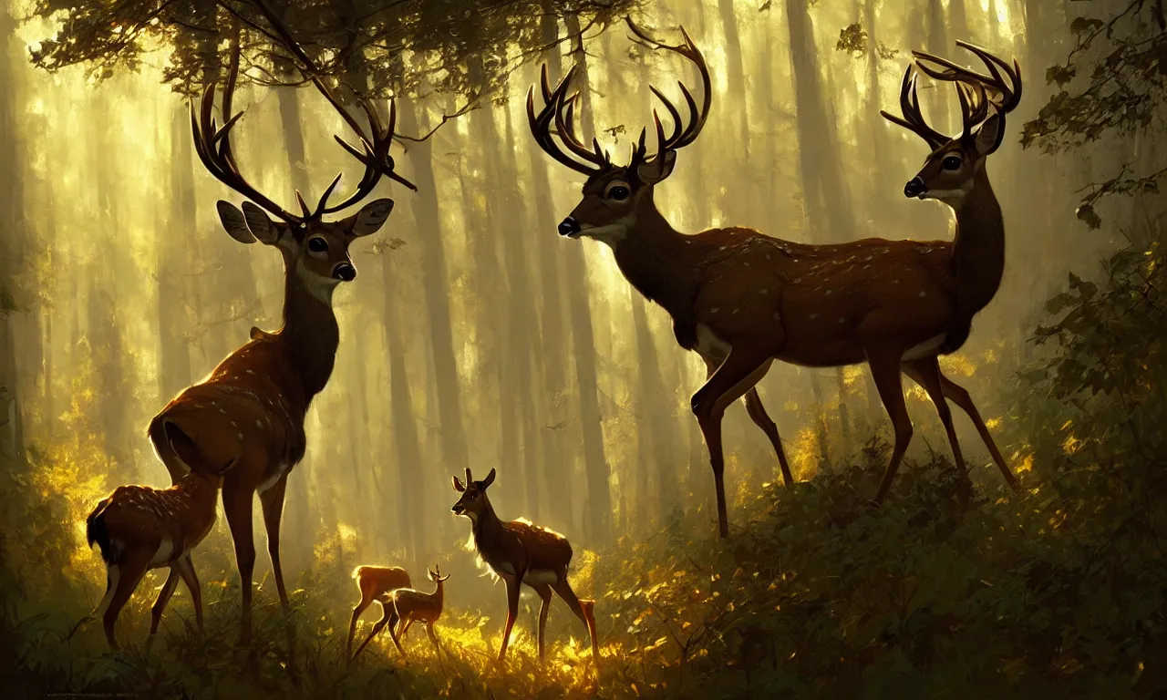 Image similar to Deer in Sherwood Forest, full frame, highly detailed, digital painting, artstation, concept art, smooth, sharp focus, illustration, art greg rutkowski and alphonse mucha