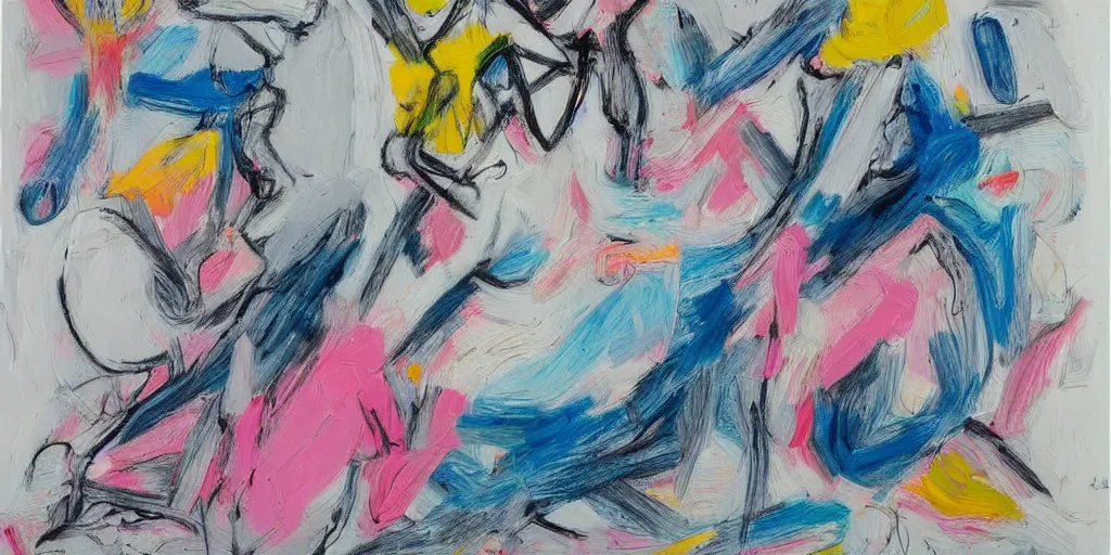 Prompt: 1 0 0 0 painting de kooning thin scribble on white canvas, blue and pink shift, martha jungwirth sketch, drawn by yves tanguy, oil on canvas, thick impasto