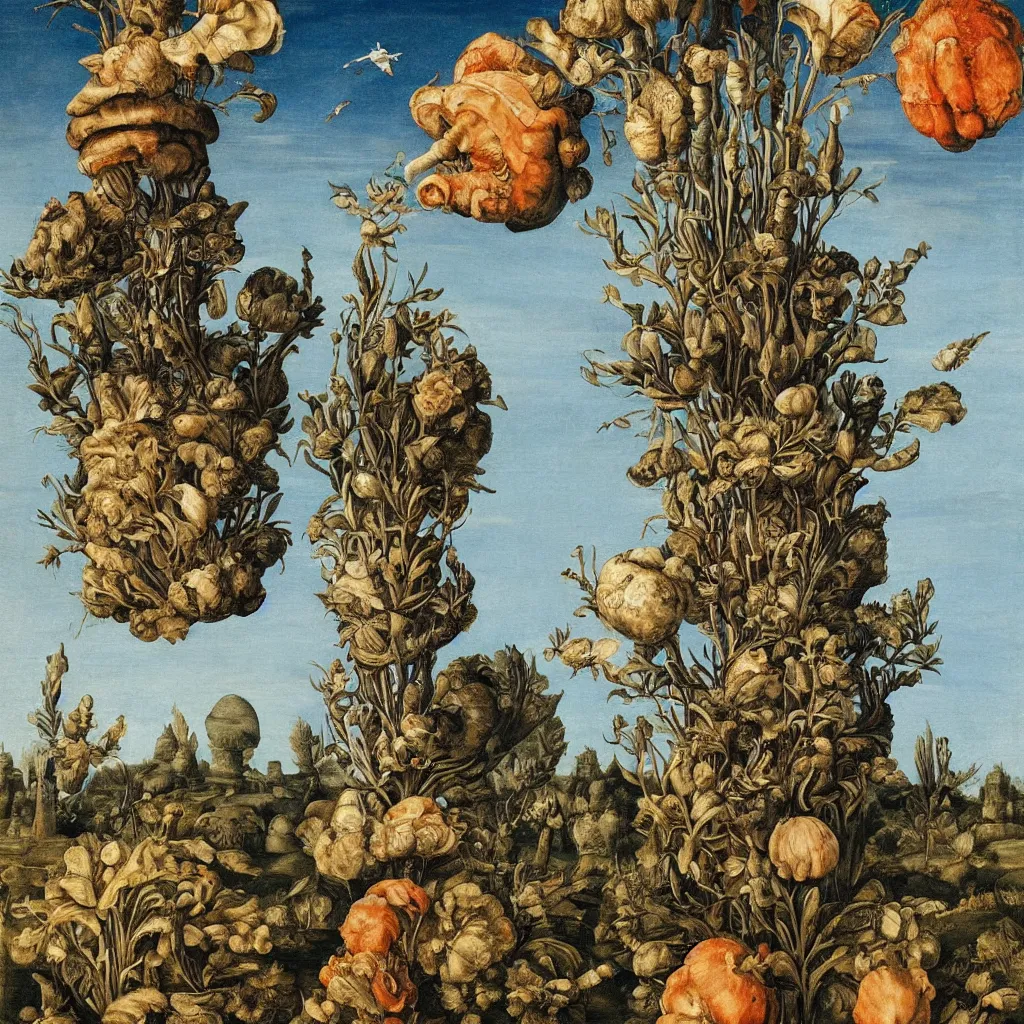 Prompt: a single! colorful!! fungus tower clear empty sky, a high contrast!! ultradetailed photorealistic painting by maria sibylla merian and giorgio de chirico, hard lighting, masterpiece