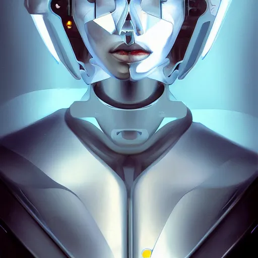 Prompt: scifi futurism automaton minimalism chrome by peter mohrbacher art Hajime Sorayama airbrush hyperrealism model abstract shatter fragments cubism futurism pastel blue soft flat minimal minimalism portrait face