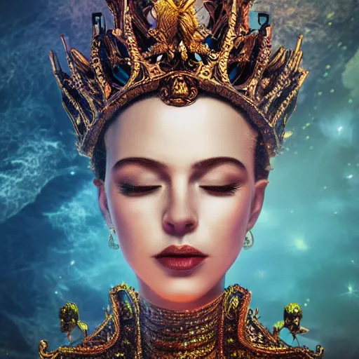 Image similar to queen of gods, 4 k, intricate, jaw dropping, gorgeous, surreal, octane render