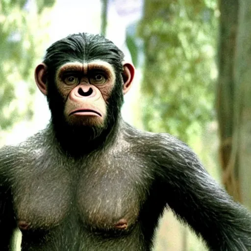 Image similar to cesar from planet of the apes but he looks like andy serkis