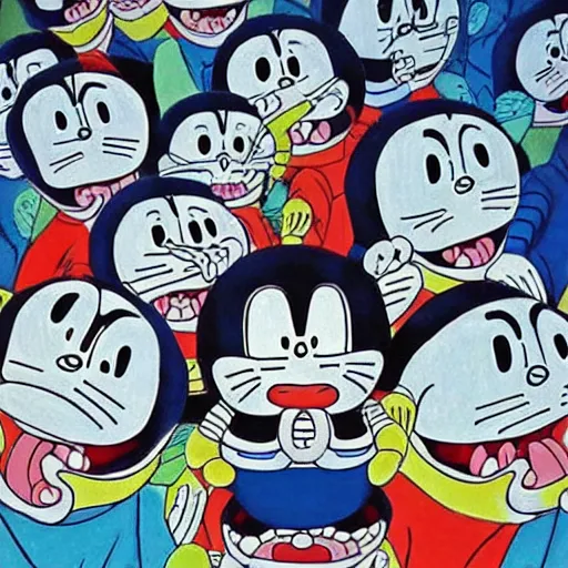 Image similar to Doraemon painting by Junji Ito.