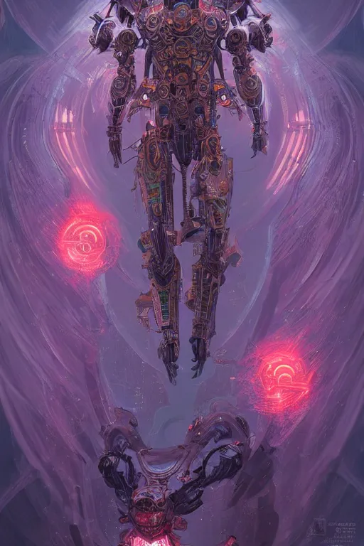 Prompt: asura from chinese myth, ghost, mecha, symmetrical. sci - fi, tech wear, glowing lights, intricate, elegant, highly detailed, digital painting, highly detailed, digital painting, artstation, concept art, smooth, sharp focus, illustration, art by artgerm and greg rutkowski and alphonse mucha