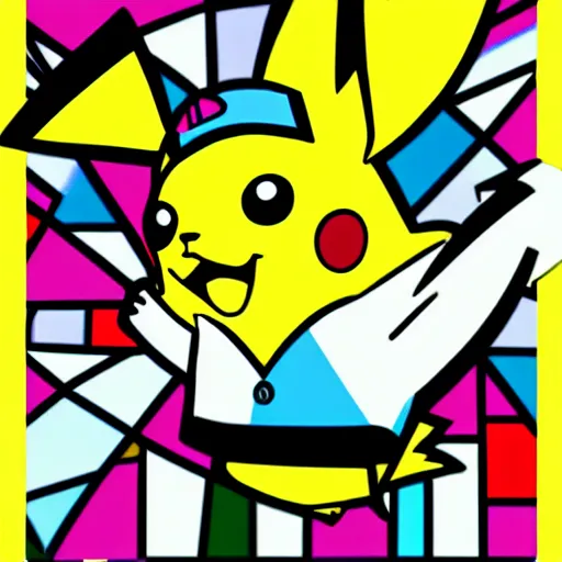 Prompt: Pikachu by Romero Britto, high-quality 4k ArtStation CGsociety of Pikachu Pokemon by Romero Britto