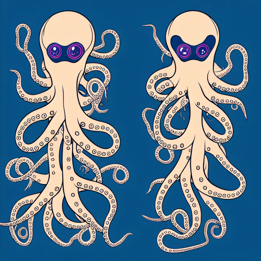 Image similar to damaged cyborg robotic octopus, symmetrical sticker design, vector art, 8k, trending on artstation
