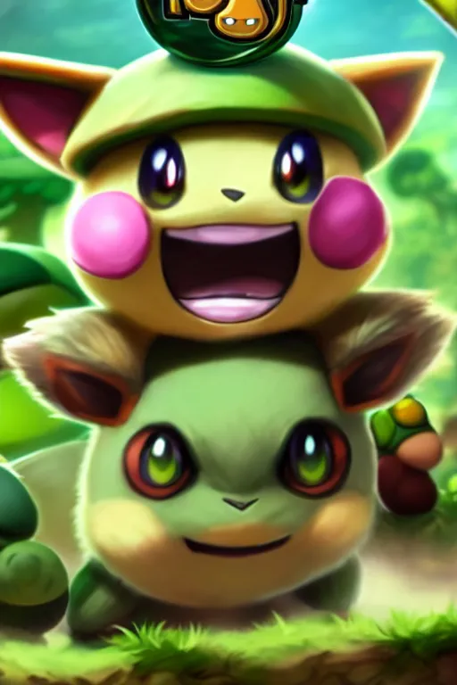 Image similar to teemo, a pokemon trading card of teemo, highly detailed pokemon trading card screenshot