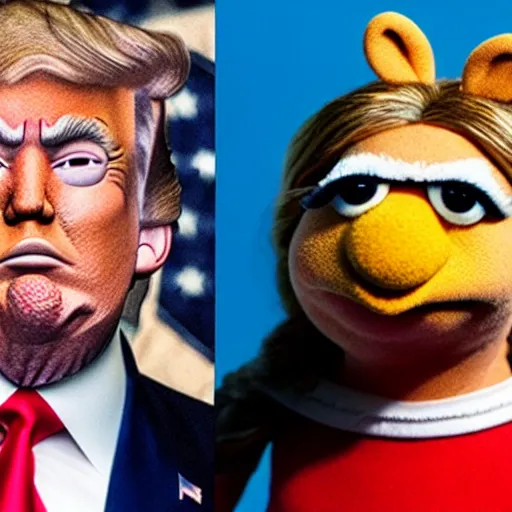 Image similar to donald trump and greta thunberg in the muppets show