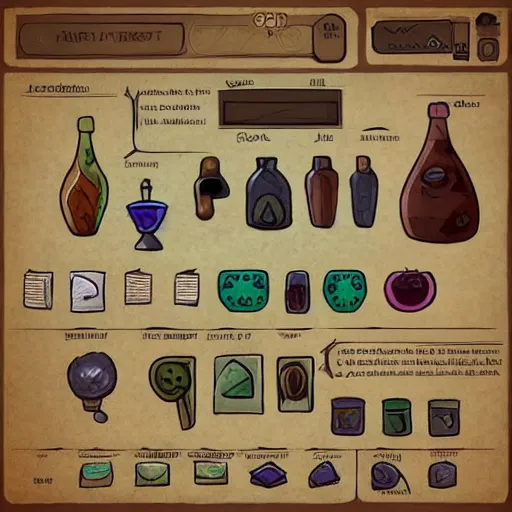 Prompt: video game icon of a potion, concept art, ref sheet, icon sketches for a video game of a potion