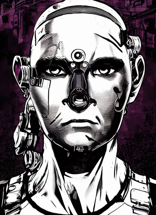 Image similar to cyberpunk factor worker. portrait by ashley wood and alphonse mucha and laurie greasley and josan gonzalez and james gurney. splinter cell, apex legends, rb 6 s, hl 2, d & d, cyberpunk 2 0 7 7. realistic face. character clothing. vivid color. dystopian setting.