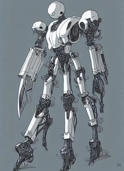 Image similar to intricate artwork of a mech by kallamity sketchbook, inspired by nier : automata, clean white lab background
