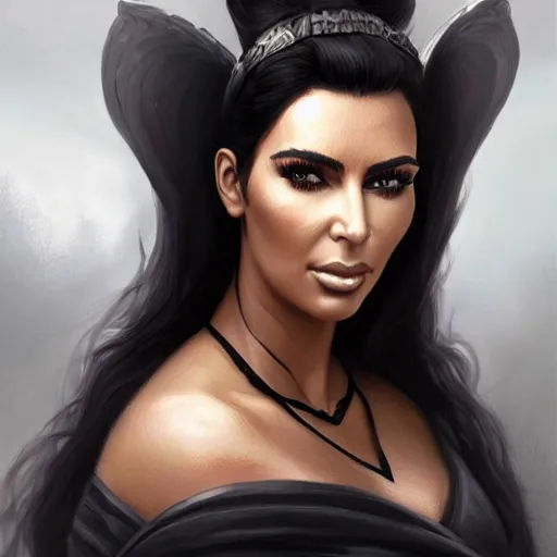 Image similar to kim kardashian, d & d, fantasy, portrait, highly detailed, digital painting, trending on artstation, concept art, sharp focus, illustration, art by artgerm and greg rutkowski and magali villeneuve