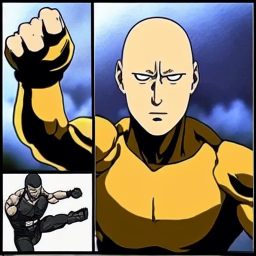 Prompt: dwayne the rock johnson cosplaying as saitama of one punch man, anime style, drawing