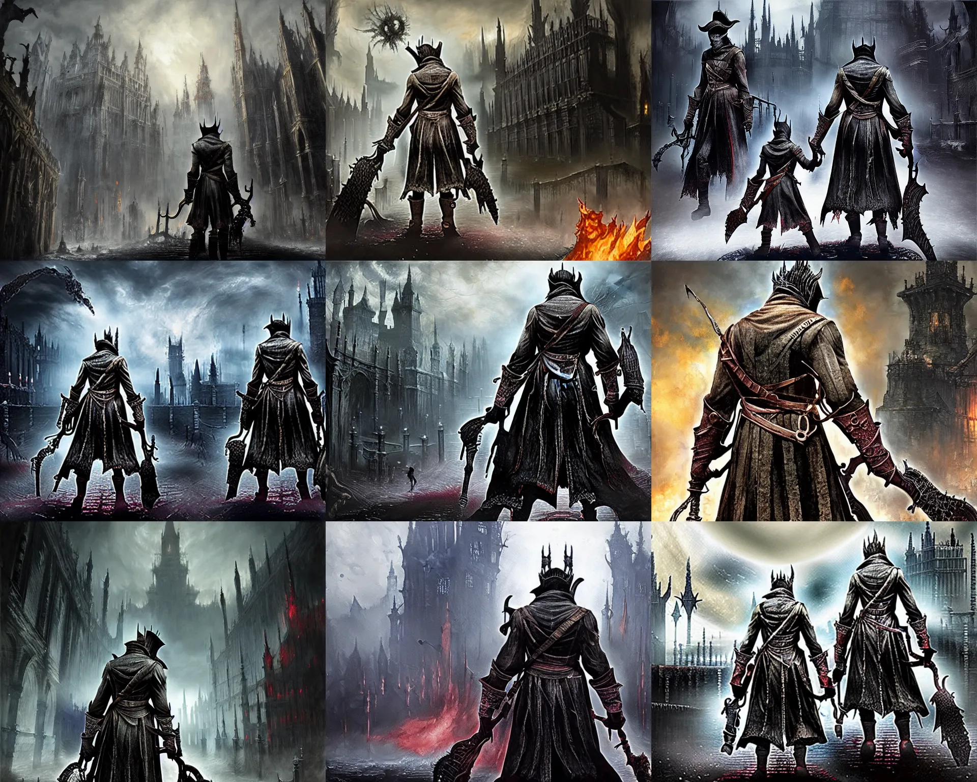 Prompt: bloodborne and dark souls. painting by sargent