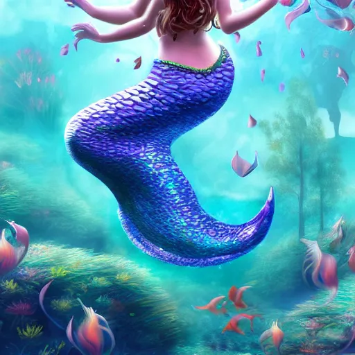 Prompt: princess of the mermaids dancing underwater, artstation, 4k