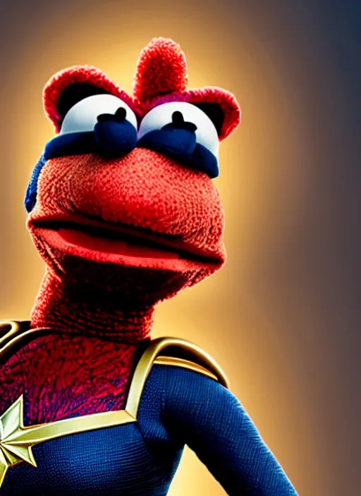 Image similar to studio portrait still of muppet!!!!! captain marvel in avengers endgame!!!!!! as a muppet muppet as a muppet, 8 k, studio lighting, key light,