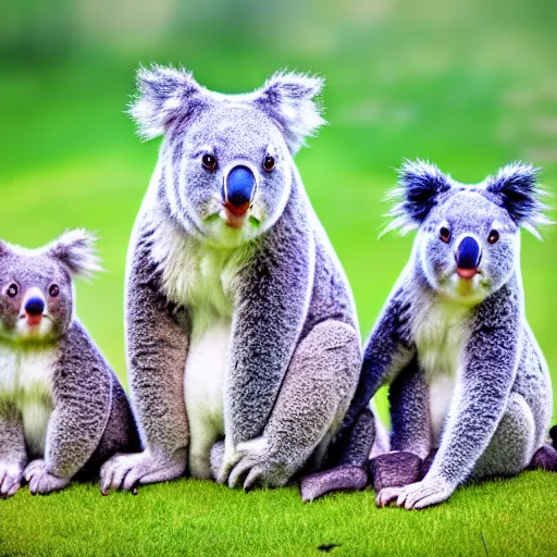 Image similar to A family portrait of unicorns and koalas