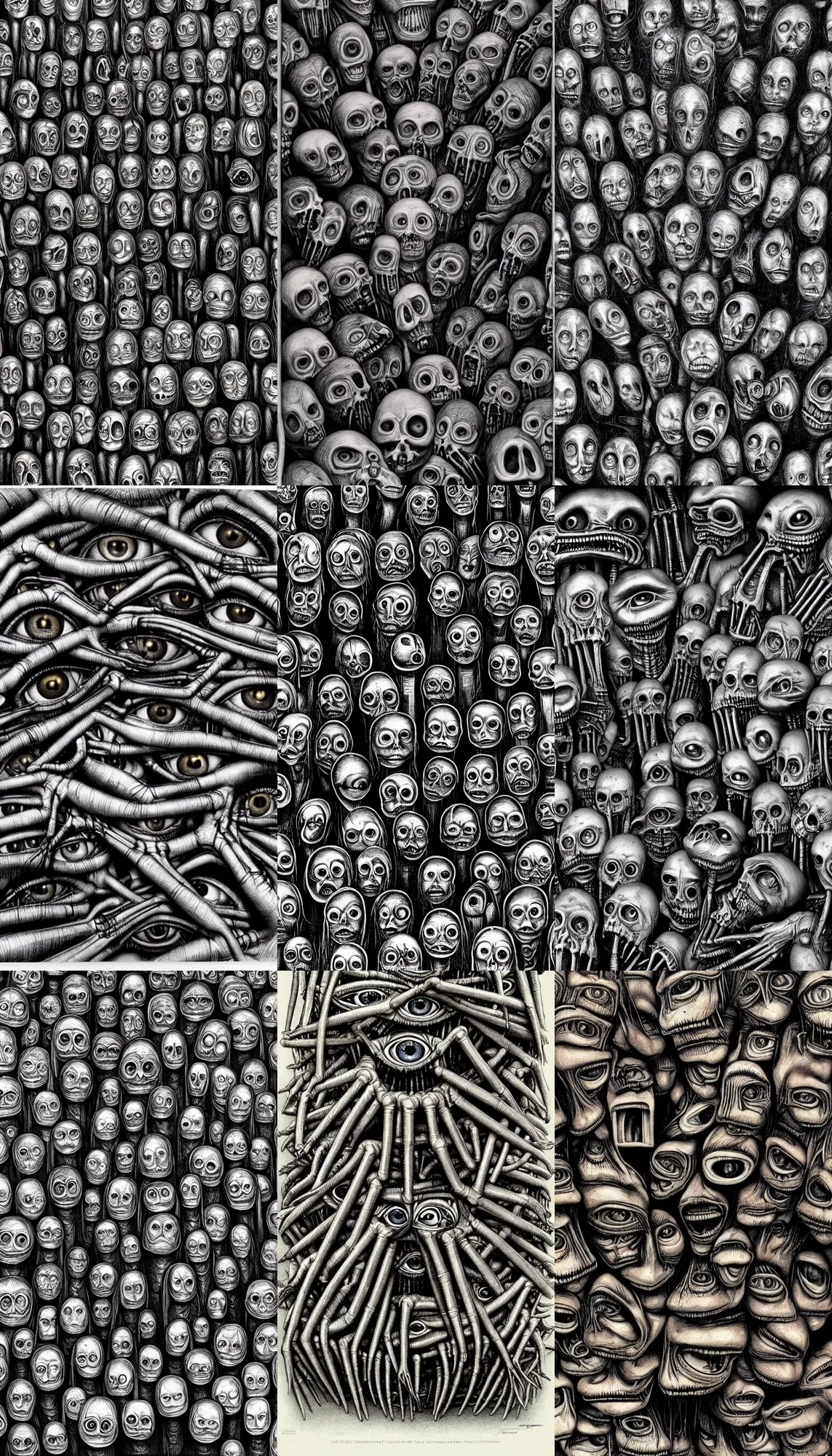 Prompt: Pile of a hundred twitching anatomically correct human eyes, hyperrealistic, by HR Giger