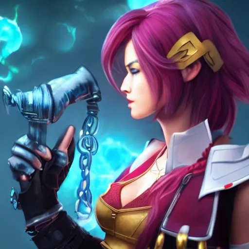 Image similar to a realistic photograph of vi from arcane