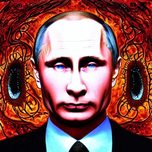 Image similar to vladimir putin became bloody ugly lovecraftian degenerate abomination, photo - realistic, color image, 2 k, highly detailed, bodyhorror, occult art, fractal structure