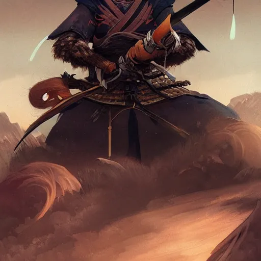 Image similar to wolve as an samurai, backround dark, highly detailed, digital illustration, trending in artstation, modern painting, smooth, sharp focus, intricate, by peter mohrbacher