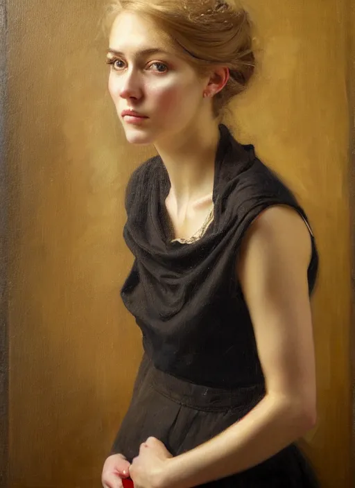 Prompt: painting of a gorgeous young woman in the style of Helene Knoop, realistic, sharp focus, 8k high definition, insanely detailed, intricate, elegant, art by Helene Knoop and Willem de Kooning