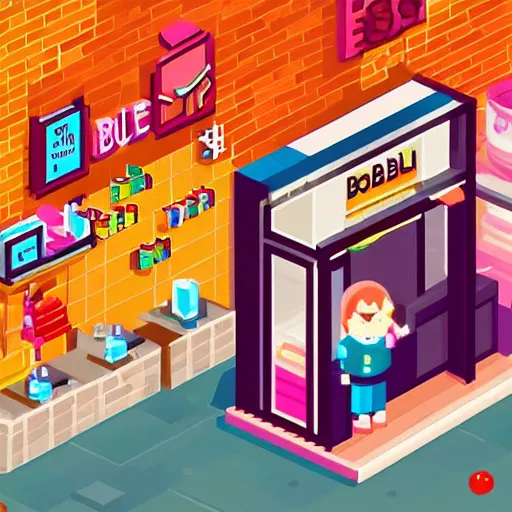 Prompt: bubble tea shop, pixel art, isometric art, kawaii