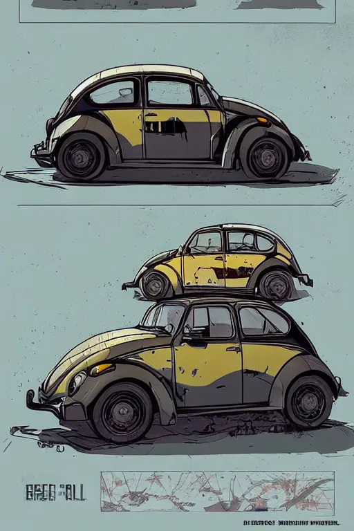 Prompt: Type 1 Beetle car designed by Aplle that looks like it is from Borderlands and by Feng Zhu and Loish and Laurie Greasley, Victo Ngai, Andreas Rocha, John Harris