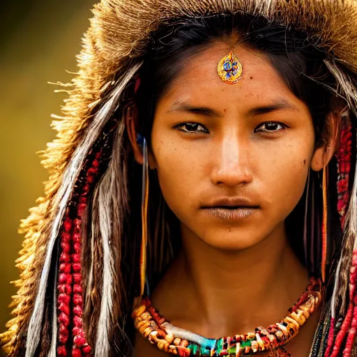 Image similar to portrait of a stunningly beautiful alluring nepalese tribal female, depth of field, zeiss lens, detailed, symmetrical, centered, fashion photoshoot, by annie leibovitz and steve mccurry, david lazar, jimmy nelsson, breathtaking, 8 k resolution, extremely detailed, beautiful, establishing shot, artistic, hyperrealistic, beautiful face, octane render