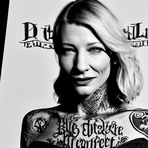 Image similar to full body tattooed cate blanchett, nose ring, 4k