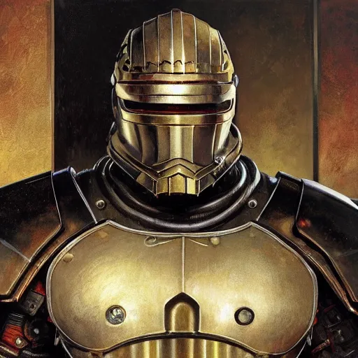 Image similar to the doomslayer as a realistic knight, closeup portrait art by norman rockwell and donato giancola and greg rutkowski