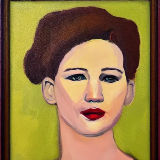 Image similar to Jennifer Lawrence. Oil on canvas portrait by Alex Jawlensky.