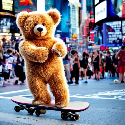 Image similar to A photo of a teddy bear on a skateboard in Times Square